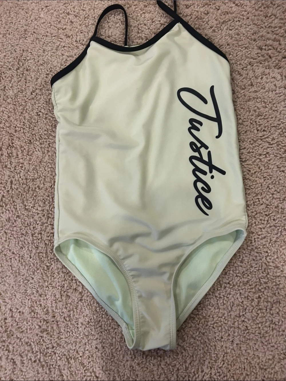 Justice Light Green One-Piece Swimsuit with Black Trim
